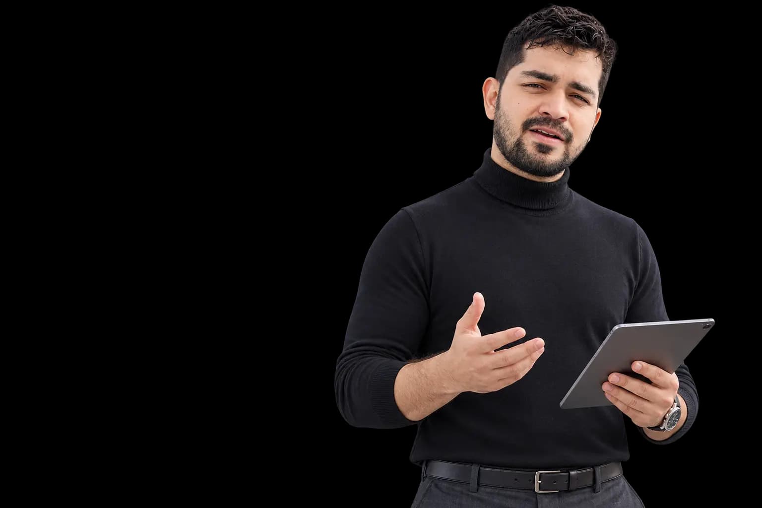 Md Asiqur Rahman presenting with a tablet
