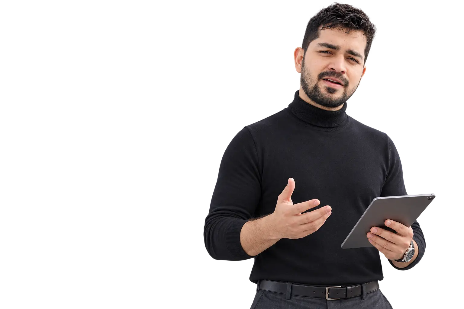 Md Asiqur Rahman presenting with a tablet